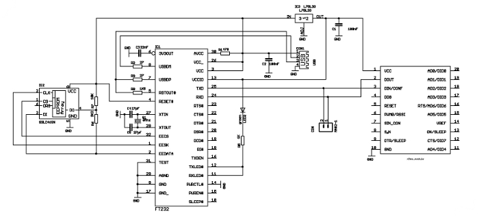 diagrama electónico:  UART a USB conversor de Martin Hug